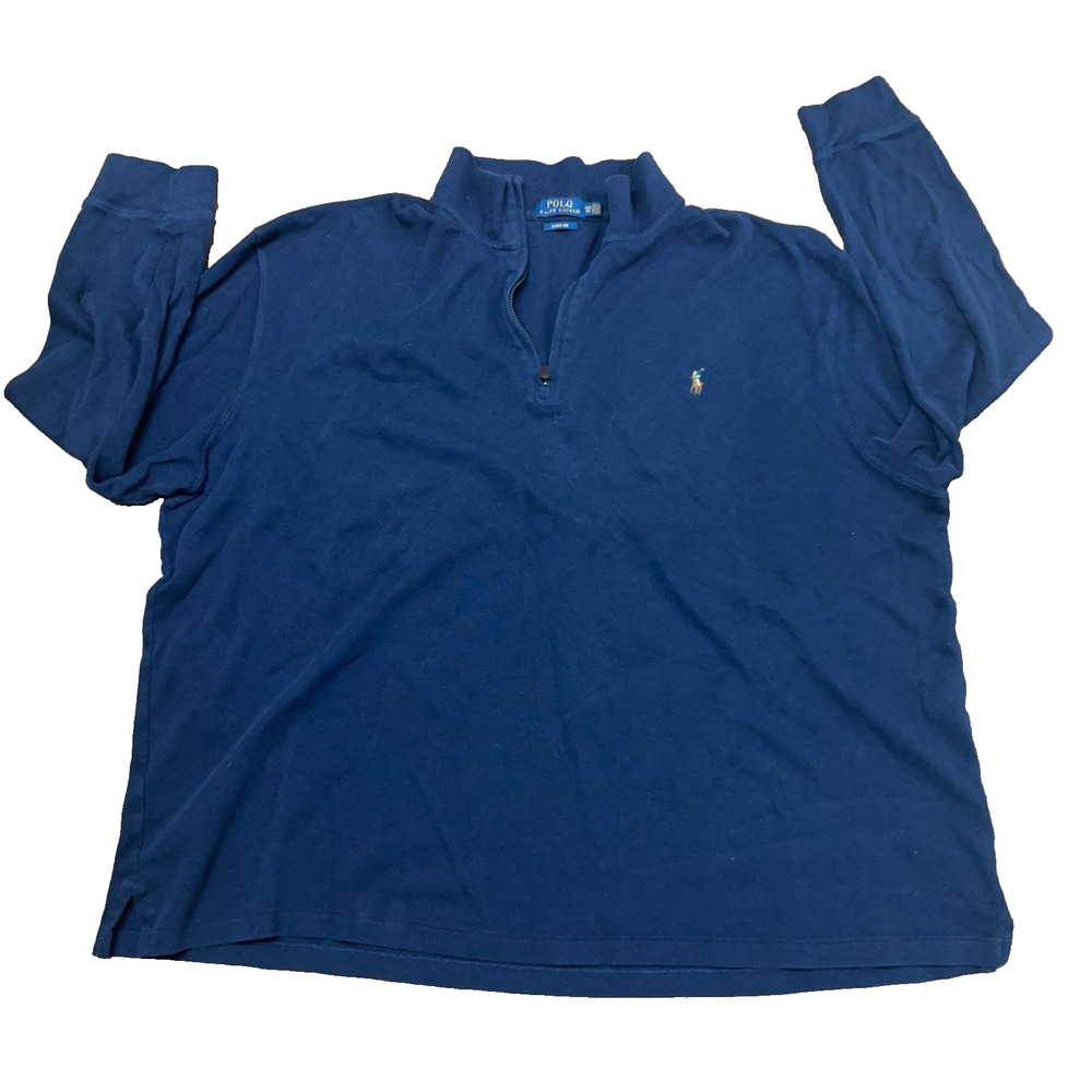 Polo Ralph Lauren Estate Rib 1/4 Zip Sweatshirt Men 3XB Navy Blue Flesh Pony